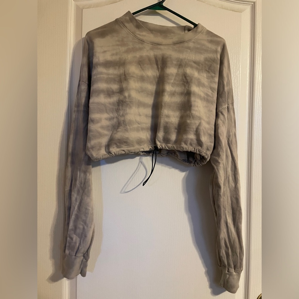 Talentless Gray Tie-Dye Stripe Women's Crop Top‎ Sz L/XL Adjustable Bottom